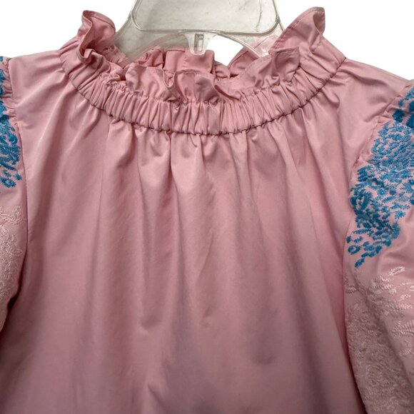 THML Women's Pink Embroidered Puff Sleeve Top - Size XS - Picture 3 of 10